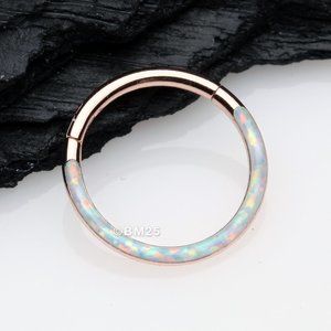 Rose Gold Brilliant Fire Opal Lined Front Facing Seamless Clicker Hoop Ring